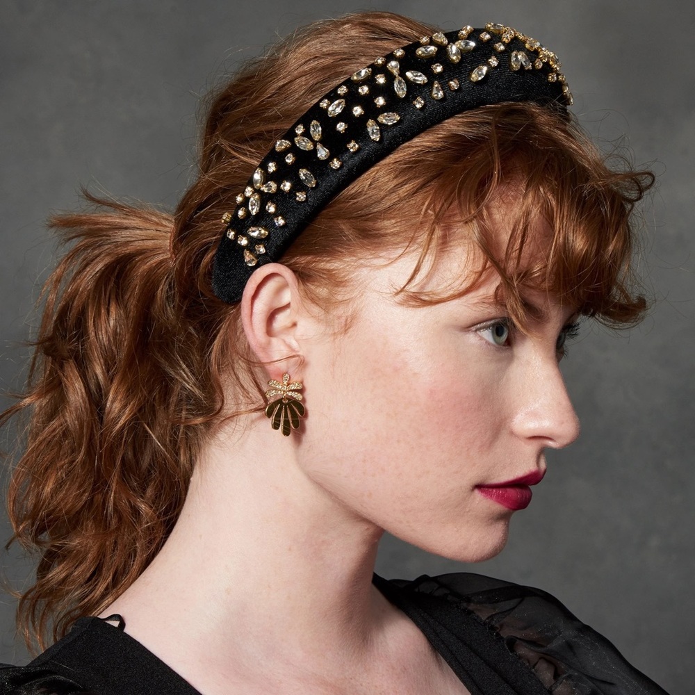 Lele Sadoughi jet mixed crystal padded headband NWOT